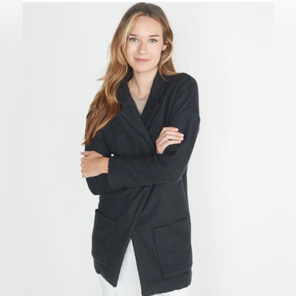 Marine Layer Lila Coat  Oversized Open Front Cardigan Sweater Charcoal Gray - Picture 2 of 14